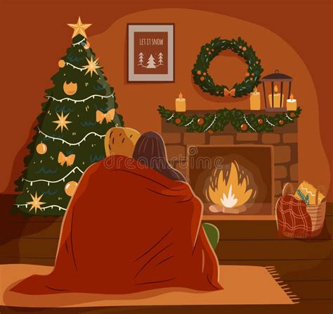 Fireplace Flat Vectorchristmas Decorated With Socks And Candles Stock Vector Illustration