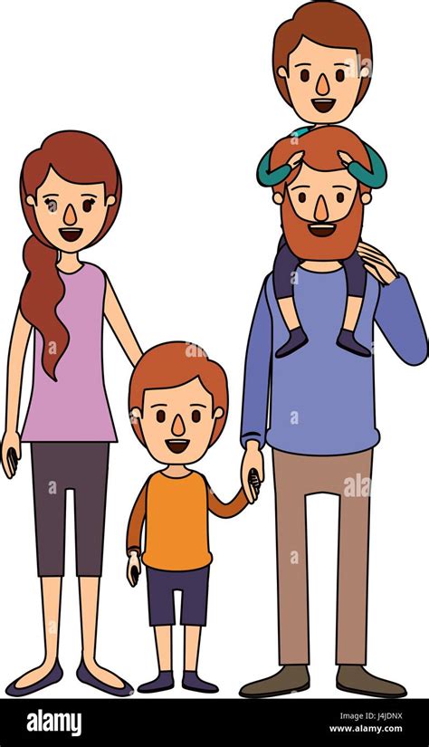 Imagen En Color Caricatura Padres De Familia Con El Ni O Sobre Su