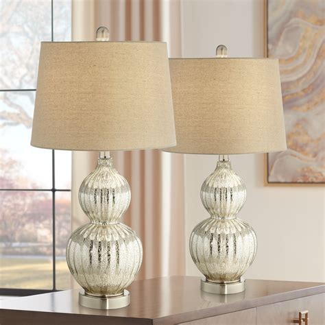 Regency Hill Modern Table Lamps Set of 2 Fluted Mercury Glass Double ...