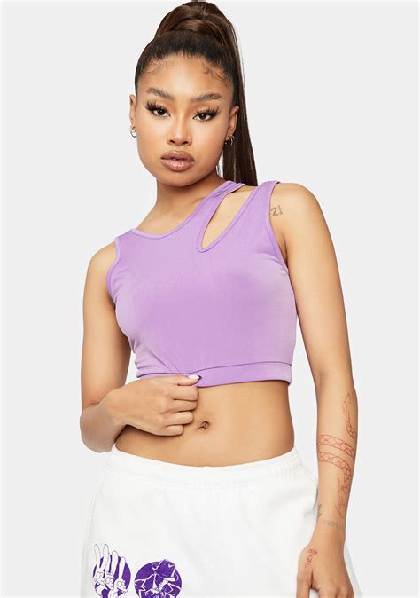 Asymmetrical Cutout Crop Tank Top Light Purple Dolls Kill