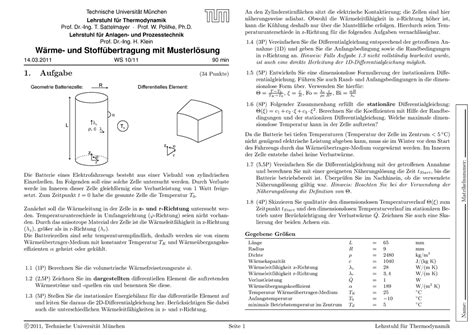 Klausur 14 März 2011 Fragen und Antworten Technische Universität