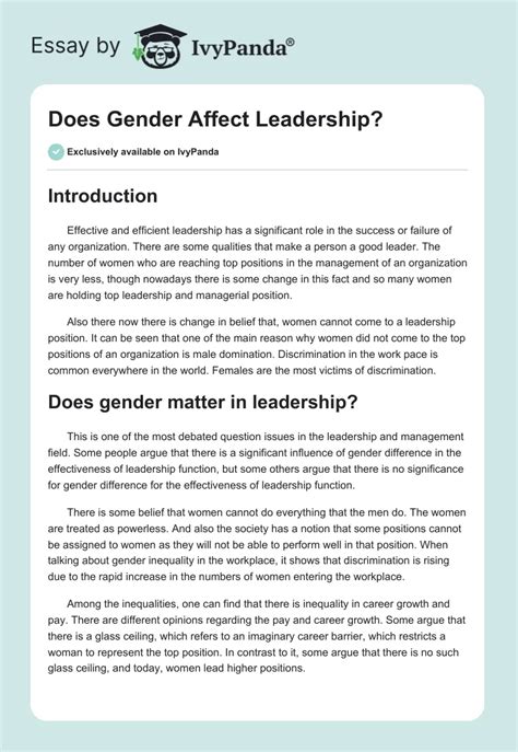 Does Gender Affect Leadership 655 Words Essay Example