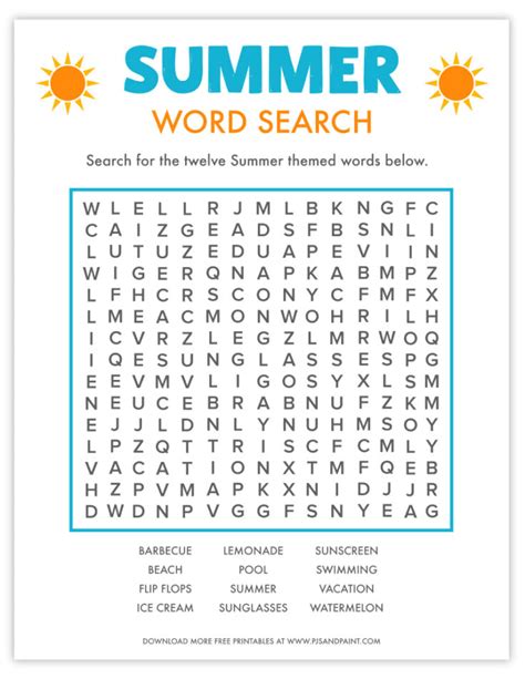 Summer Free Printable Word Search