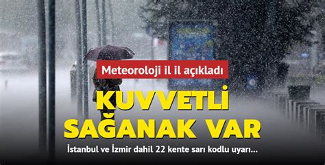 Meteoroloji il il açıkladı İstanbul ve İzmir dahil 22 kente sarı kodlu