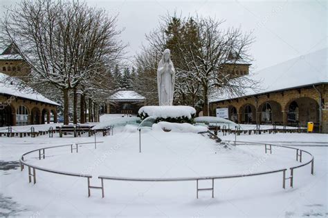 Banneux Belgium Statue Of The Virgin Mary Under The Snow Banneux Is