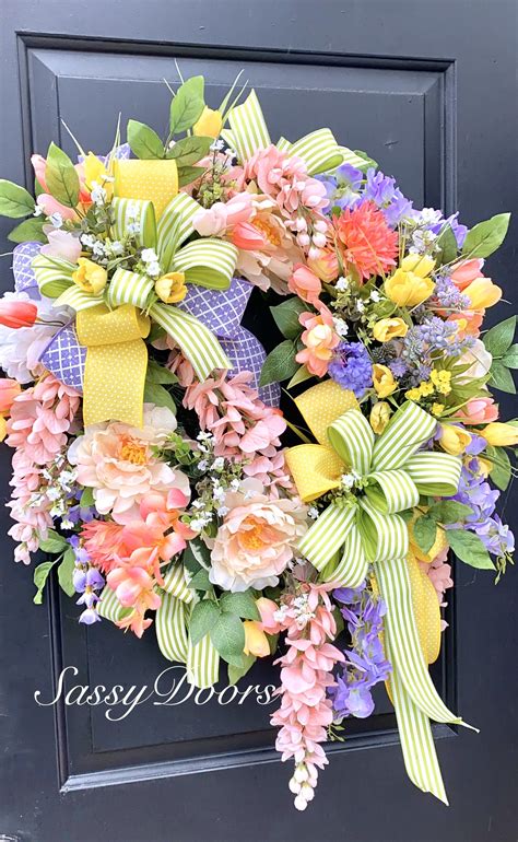 Spring Wreath Mothers Day Wreath Sassy Doors Wreathspring Front