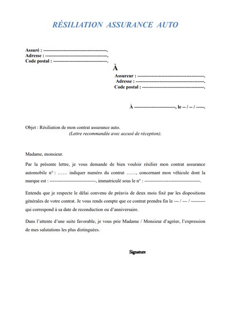 Lettre De Resiliation Direct Assurance