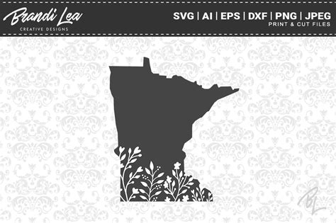 Minnesota Floral State Map Svg Cutting Files By Brandi Lea Designs