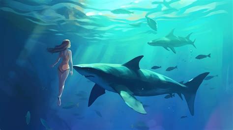 Premium AI Image | A graceful mermaid and a powerful shark swimming ...