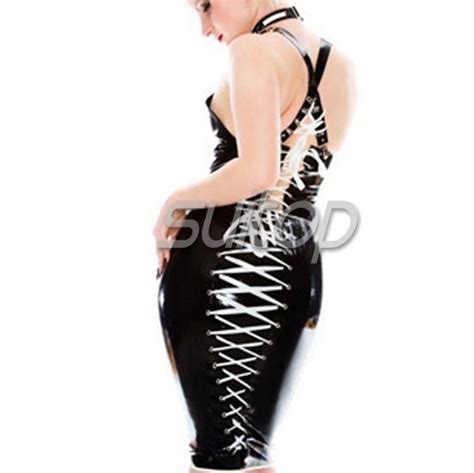 Suitop Sexy Rubber Latex Strapped Open Bust Dress With Back Lacing Main