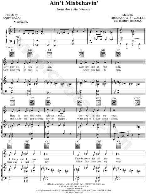 Louis Armstrong Aint Misbehavin Sheet Music In C Major