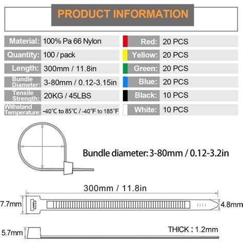 MgcTolBox Collier de Serrage Plastique Réutilisables 300 x 4 8 mm