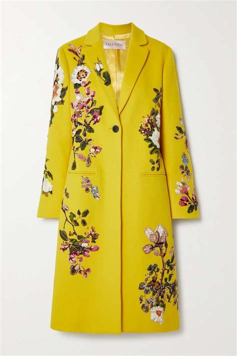 Yellow Embroidered Appliqu D Wool And Cashmere Blend Coat Valentino