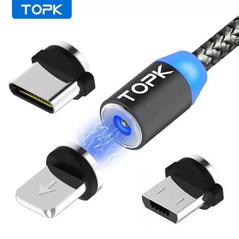 TOPK Cable magnético LED para teléfono móvil Cable Micro USB tipo C