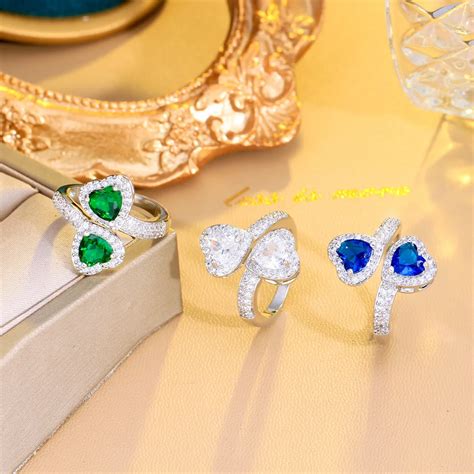 Bling Royal Blue Cubic Zirconia Crystal Double Love Heart Staple Shape