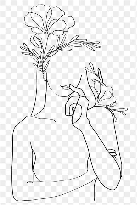 Png Woman Flower Minimal Black Line Art Illustration Free Image By