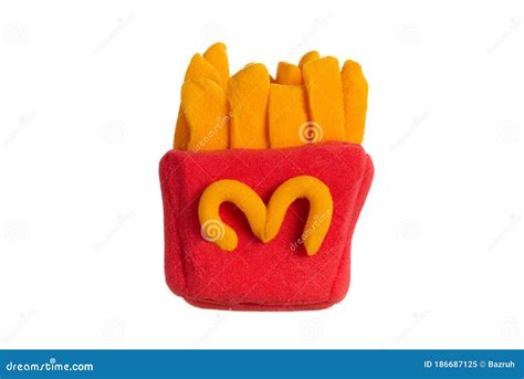 French Fries In Red Bag Isolated On White Background Soft Plasticine