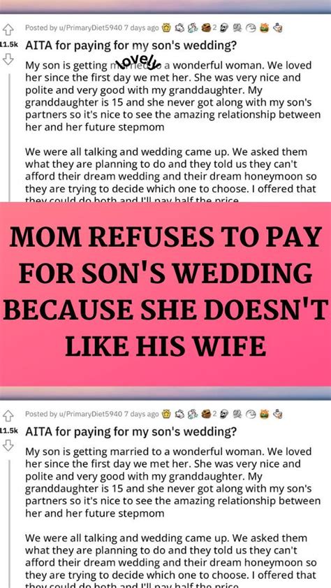 Mom Refuses To Pay For Son S Wedding Because She Doesn T Like His Wife