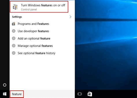 Turn on or off Windows Features on Windows 10
