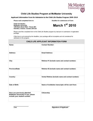 Fillable Online Fhs Mcmaster Please Mail Completed Form To Fhs