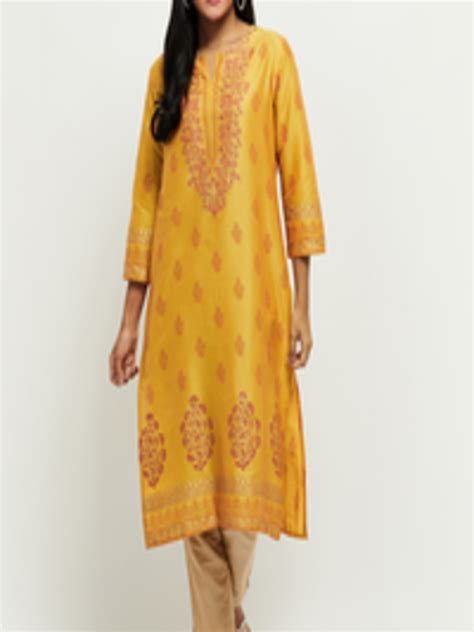 Buy Max Women Mustard Yellow Ethnic Motifs Printed Kurta Kurtas For