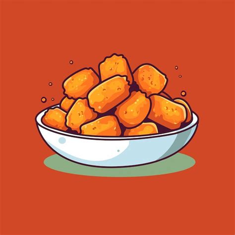 Un Plato De Dibujos Animados De Nuggets De Pollo Frito Vector Premium