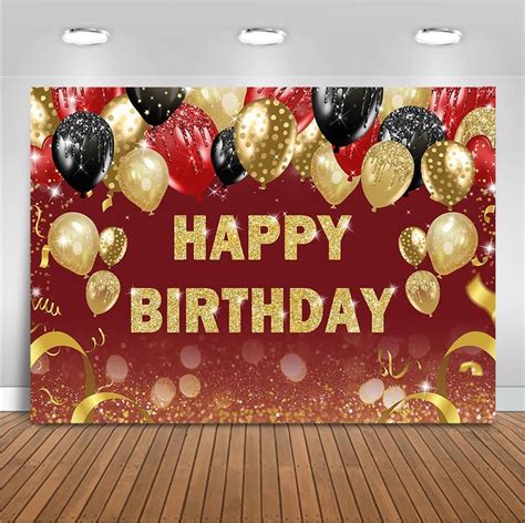 Mocsicka Red Gold Birthday Backdrop Gold Red Black