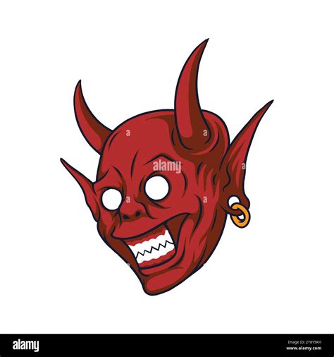 Red Devil Head Mascot Illustration Demon Head Logo Emblem Vector Stock