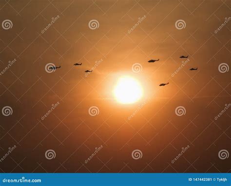 Helicopter stock image. Image of dusk, helicopter, sunset - 147442381