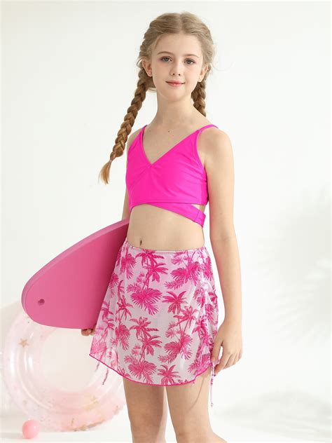 BULLPIANO Girls Swimsuit Piece Tropical Floral Print Bikini Set Criss Cross Bathing Suit With