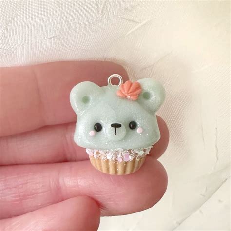 Beach Bear Cupcake Charm Polymer Clay Cupcake Charm Kawaii Cupcake