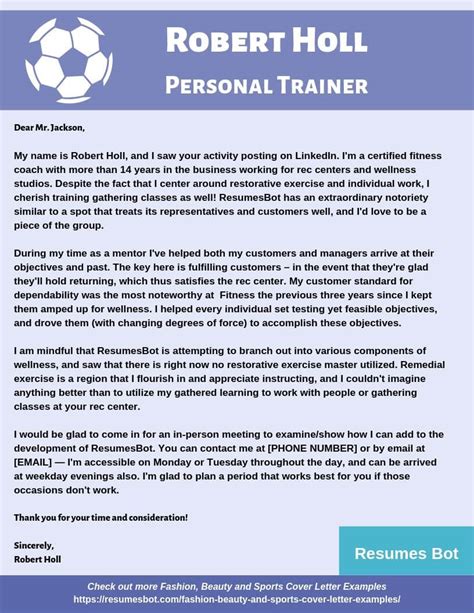 Personal Trainer Cover Letter Samples PDF Word 2024 RB