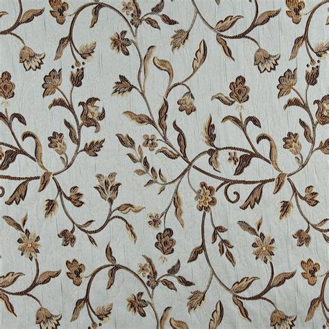 Light Blue Gold Brown And Ivory Floral Brocade Upholstery Fabric By The