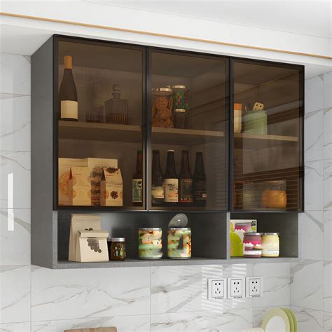 Zeitgenössischer Glas Tür Display Ständer Faux Holz Hutch Schrank für