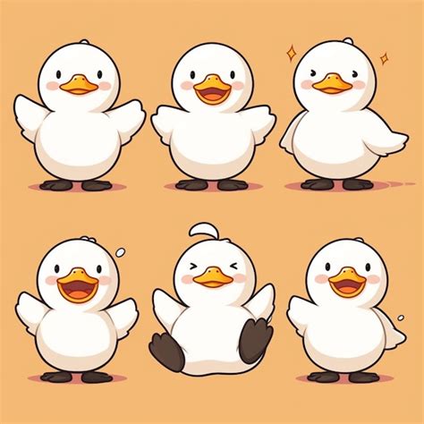 Premium AI Image Cartoon White Ducks With Different Expressions On