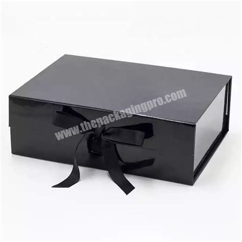 Luxury Deep Glossy Lamination Black Foldable Gift Box Packaging With