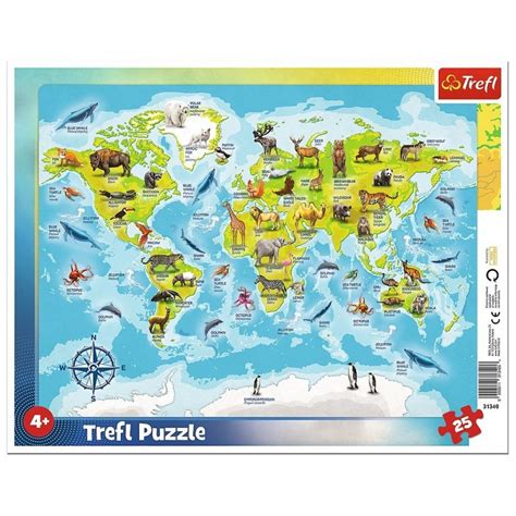 Puzzle Educational Harta Lumii Cu Animale Trefl