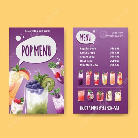 Selebaran Menu Minuman Soda Dan Ilustrasi Vektor Brosur Cat Air Templat ...