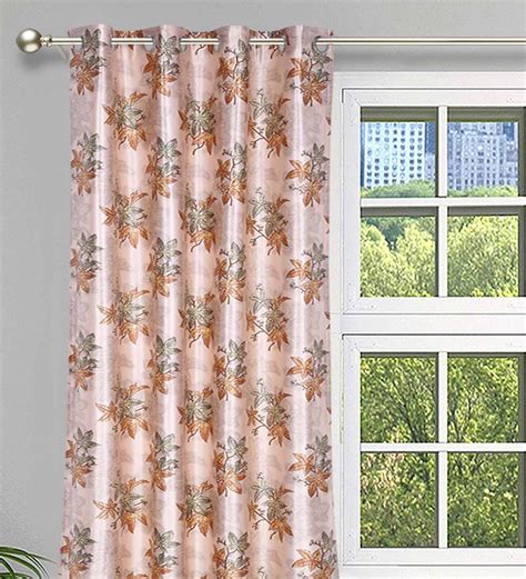 Buy Brown Polyester Light Filtering Feet Eyelet Curtain Set Of By