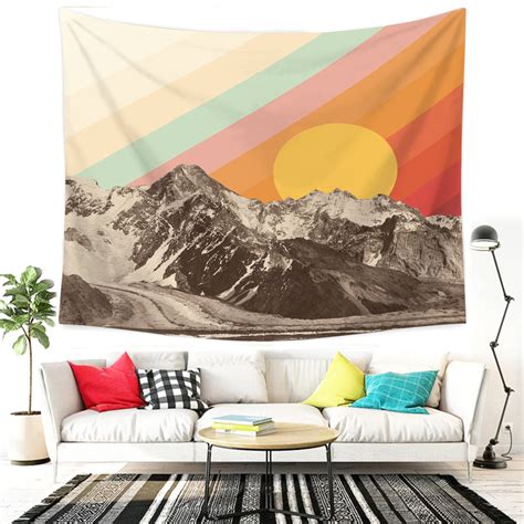 Sun Tapestry Mountains Wall Tapestry Mountain Art Wall Etsy