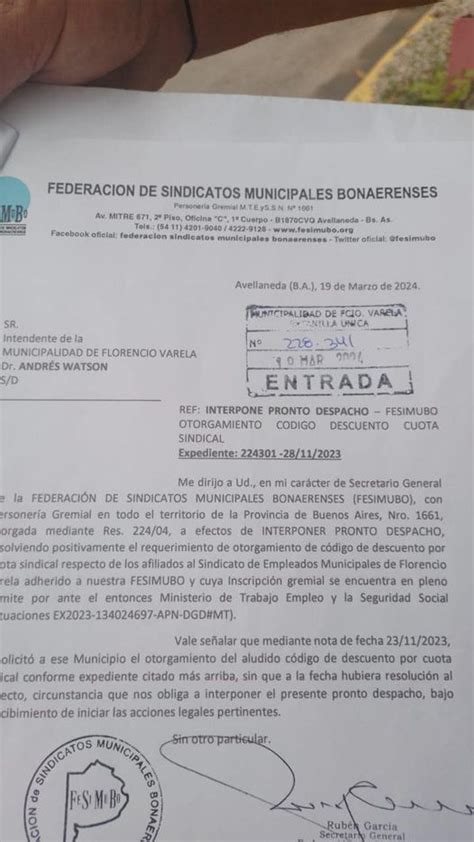 MUNICIPALES De FLORENCIO VARELA B A SEMFV Fe Si Mu Bo