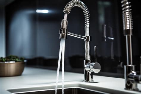 Premium Photo A Contemporary Kitchen Faucet Running Water