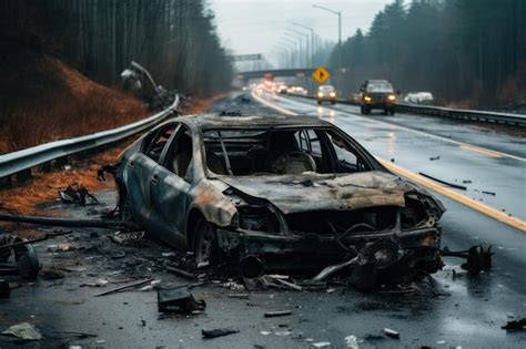 Premium AI Image Crush Car On Road Accident Generative Ai