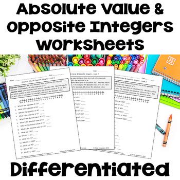 Absolute Value And Opposite Integers Worksheets Differentiated