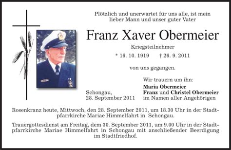 Traueranzeigen Von Franz Xaver Obermeier Trauer Merkur De