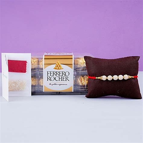 Fancy Golden Pearl Rakhi And 12 Pcs Ferrero Rocher Usa Gift Fancy