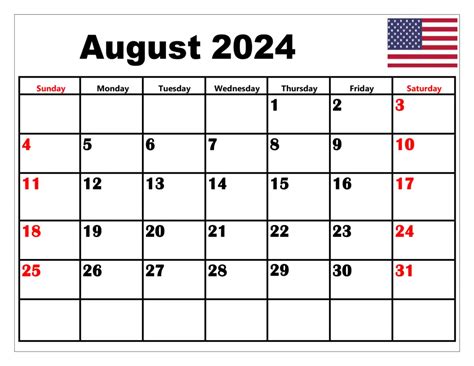 August 2024 Printable Calendar With Holidays Ailey Arlinda