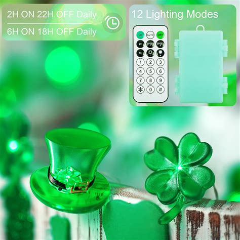 St Patricks Day Decorations Green Shamrocks Leprechaun Top Hat String Lights 10