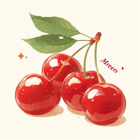 Premium Vector Red Cherries With Stems And Leaves