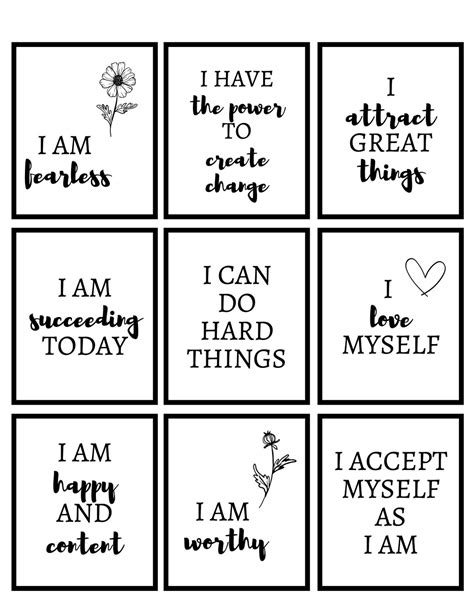 Positive Affirmation Cards Printable Daily Affirmation Cards Self